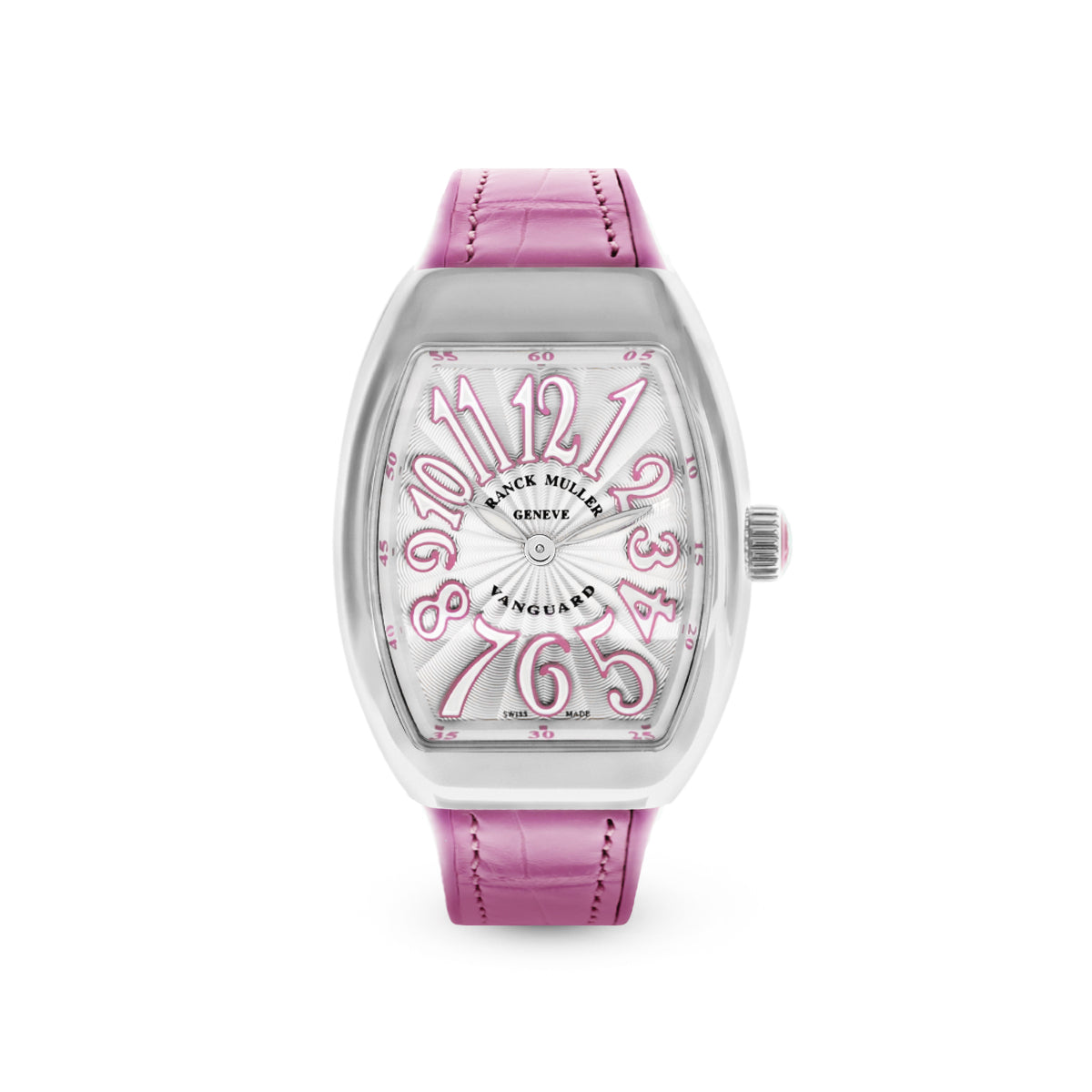 Vanguard V 32 QZ AC.RS (BLC.BLC RS) (White Dial, Pink Numbers)-Franck Muller