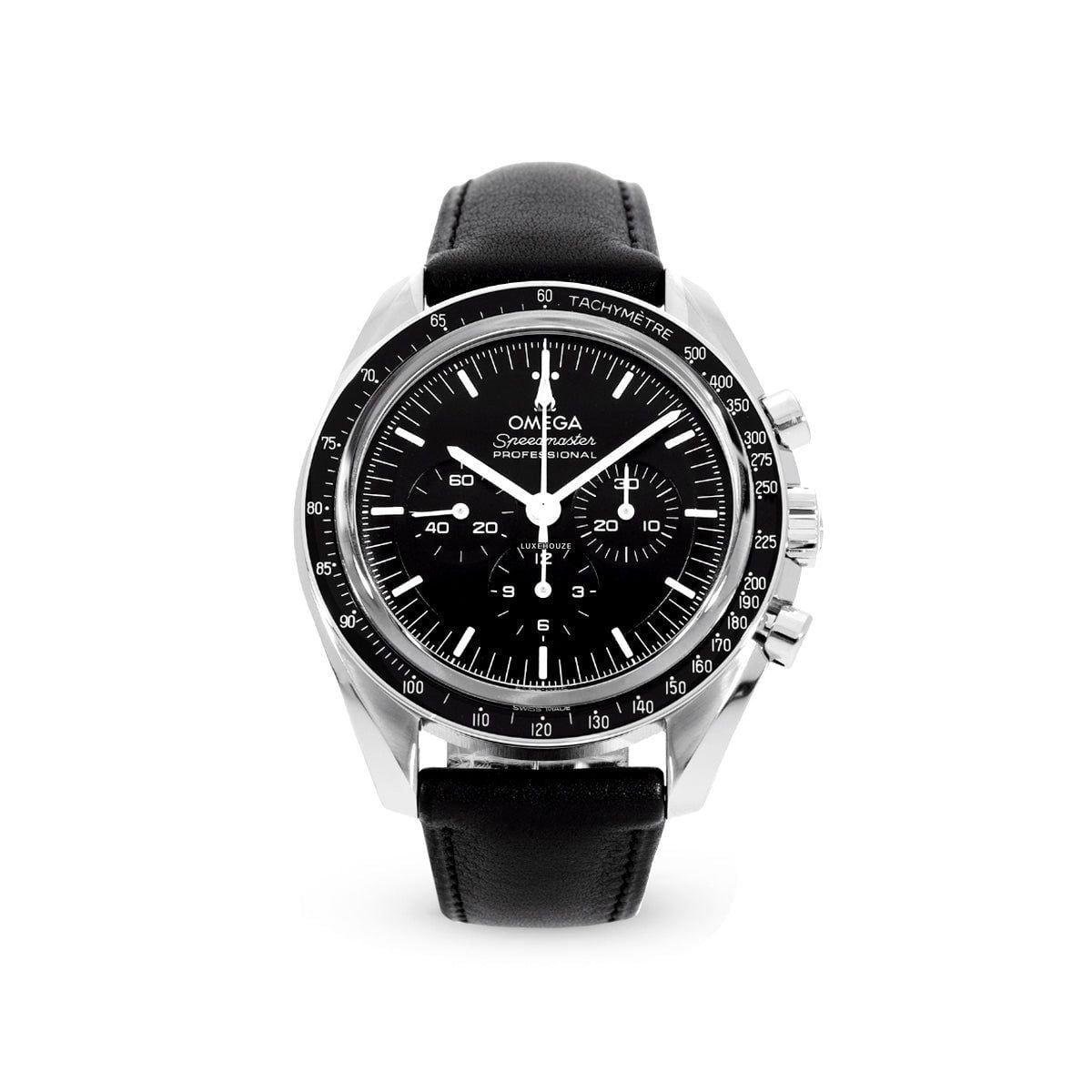 Speedmaster Moonwatch 31032425001002 Black Dial, Leather Strap-Omega