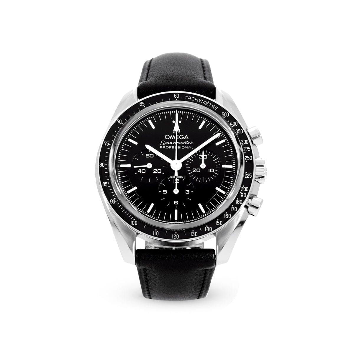 Speedmaster Moonwatch 31032425001002 Black Dial, Leather Strap-Omega