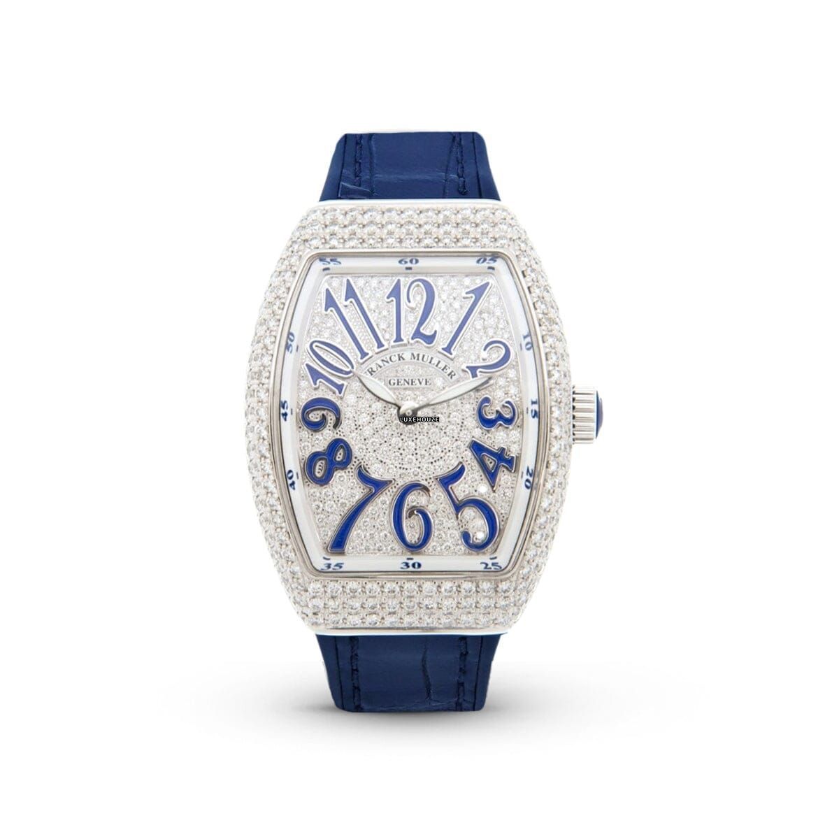 Vanguard V 32 QZ AC.BU (BLC.BU AC) (White Dial, Blue Numbers, Full Aftersetting)-Franck Muller