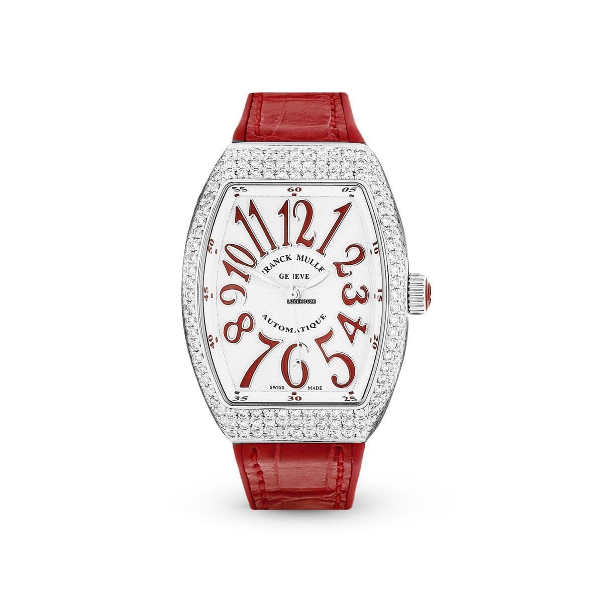 Vanguard V 32 SC AT FO D AC.RG (BLC.RG AC) (White Dial, Red Numbers)-Franck Muller