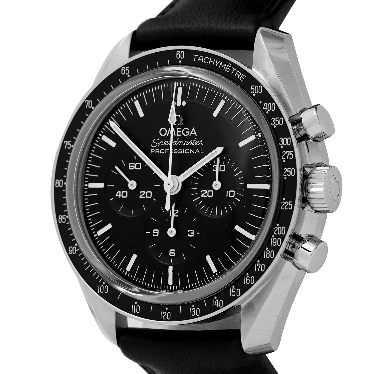 Speedmaster Moonwatch 31032425001002 Black Dial, Leather Strap