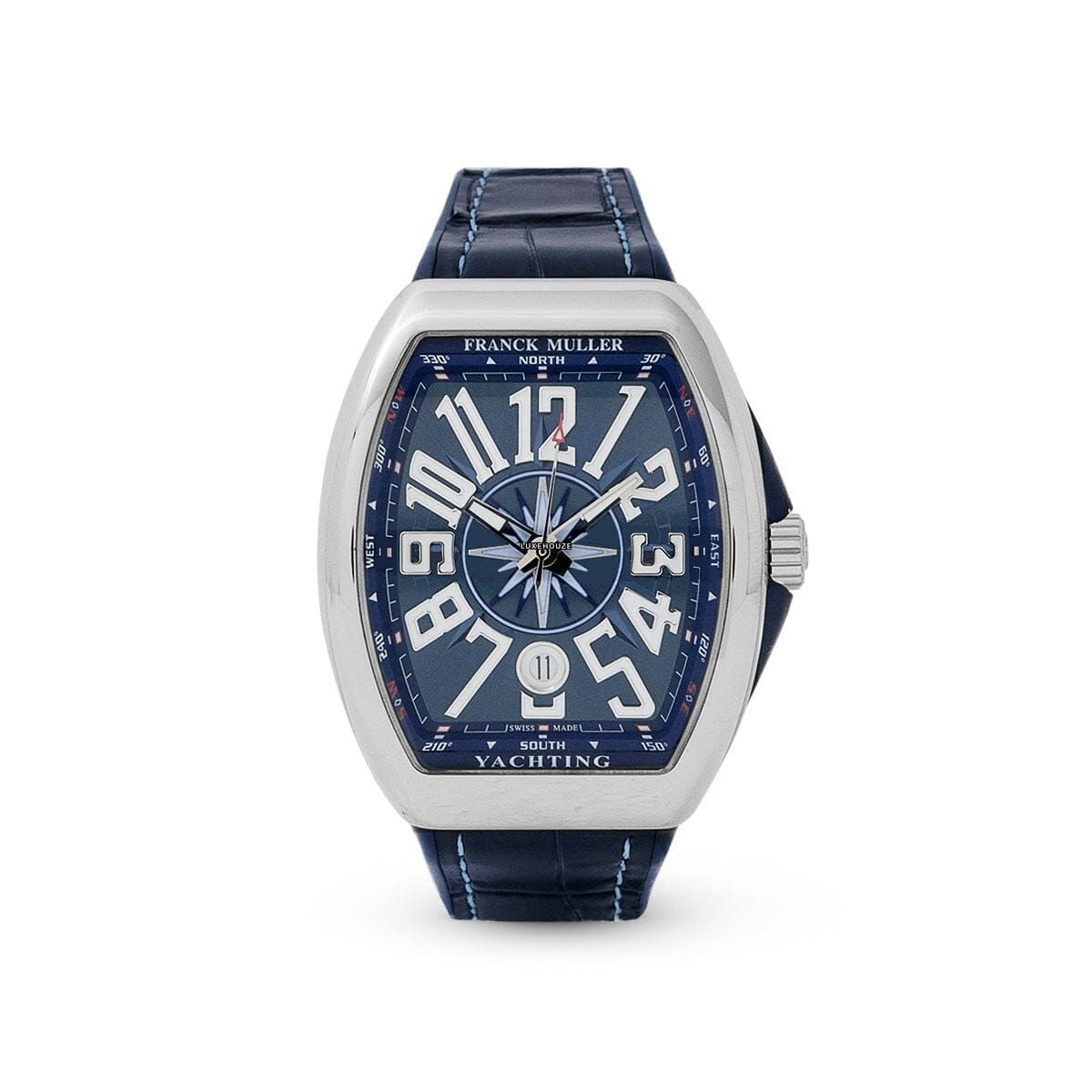Vanguard V 41 SC DT YACHTING AC.BL (BL.BLC AC) (Blue Dial, White Numbers)-Franck Muller