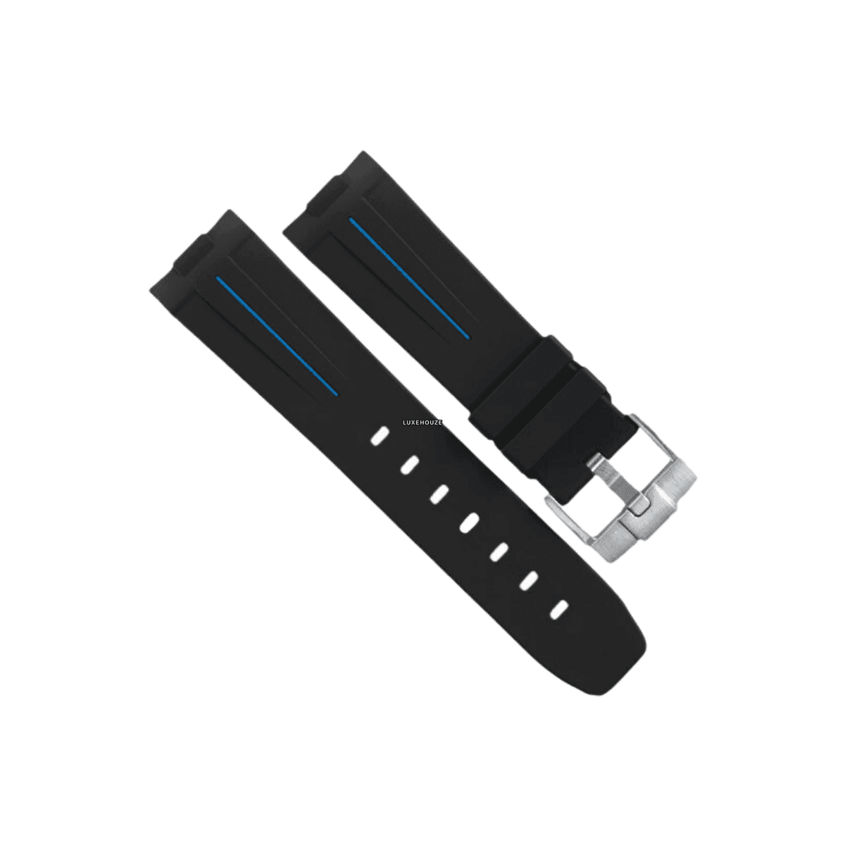 Luminor 44mm 1950 Type I Tang Buckle Series VulchromaticÂ® Watch Bands RUBBER B Jet Black / Caribbean Blue 