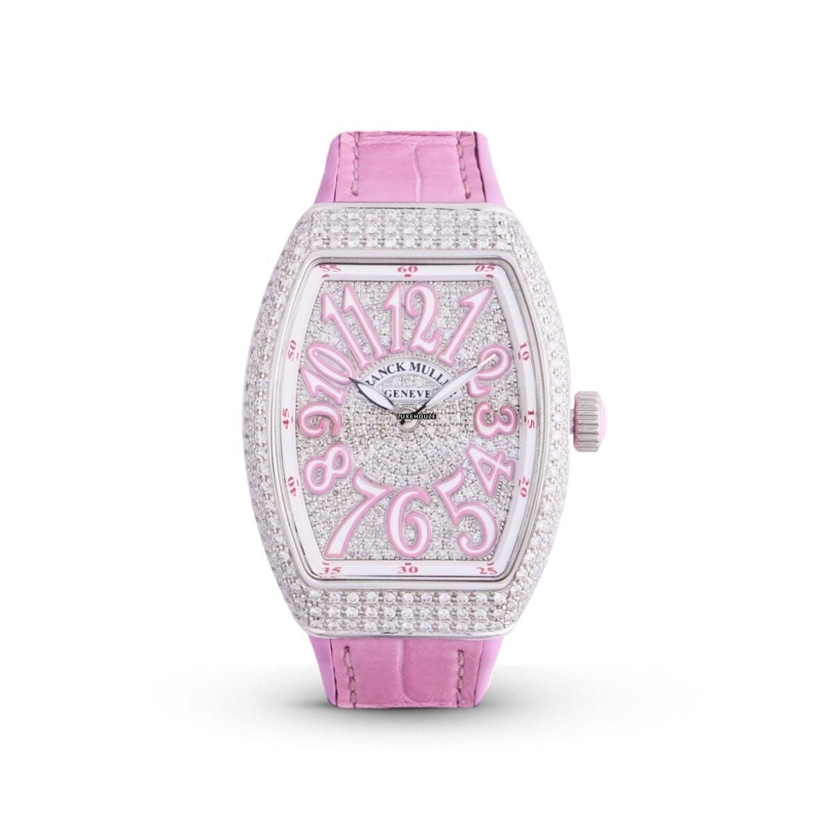 Vanguard V 32 QZ AC.RS (BLC.BLC RS) (White Dial, Pink Numbers, Full Aftersetting)-Franck Muller