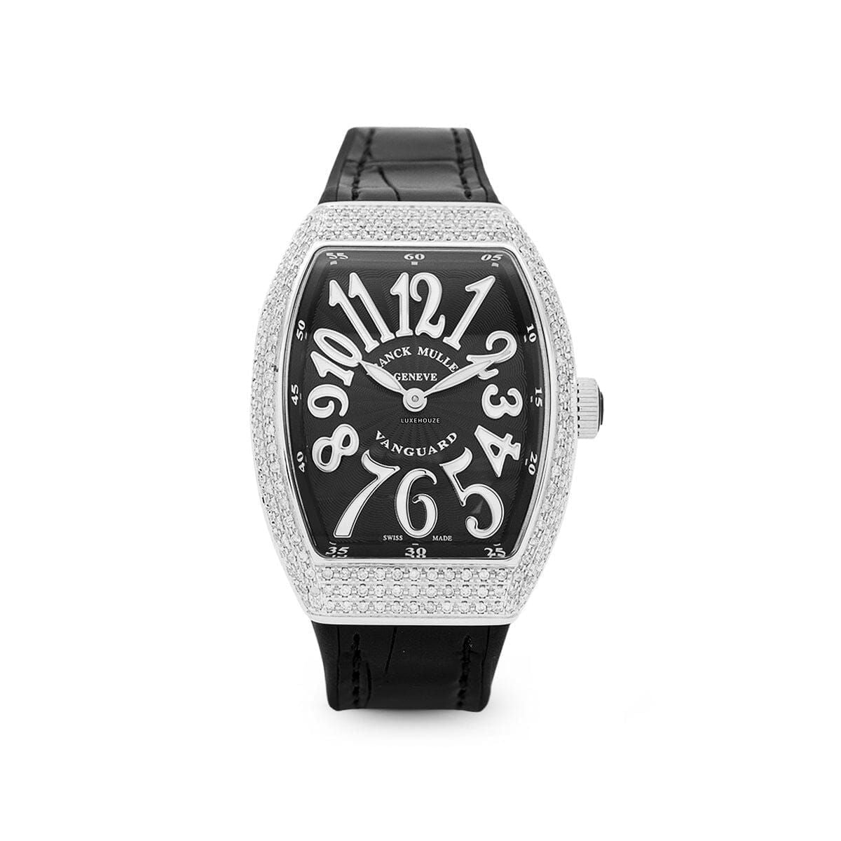 Vanguard V 32 QZ AC.NR (NR.BLC AC) (Black Dial, White Numbers, Medium Aftersetting)-Franck Muller