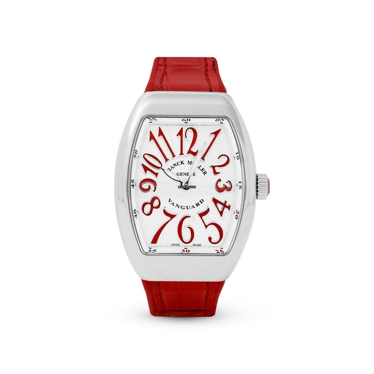 Vanguard V 32 QZ AC.RG (BLC.BLC RG) (White Dial, Red Numbers)-Franck Muller