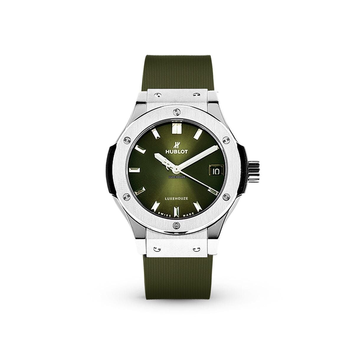 Classic Fusion 42 Titanium 542.NX.8970.RX Green Dial, Rubber Strap-Hublot