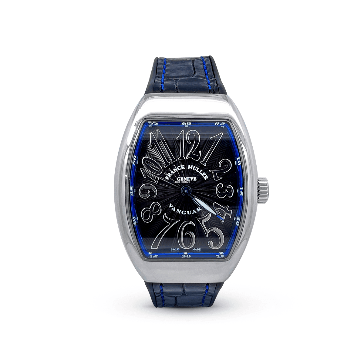 V32 QZ NR BLC PR EL AC Dark Blue Dial, Silver Numbers-Franck Muller
