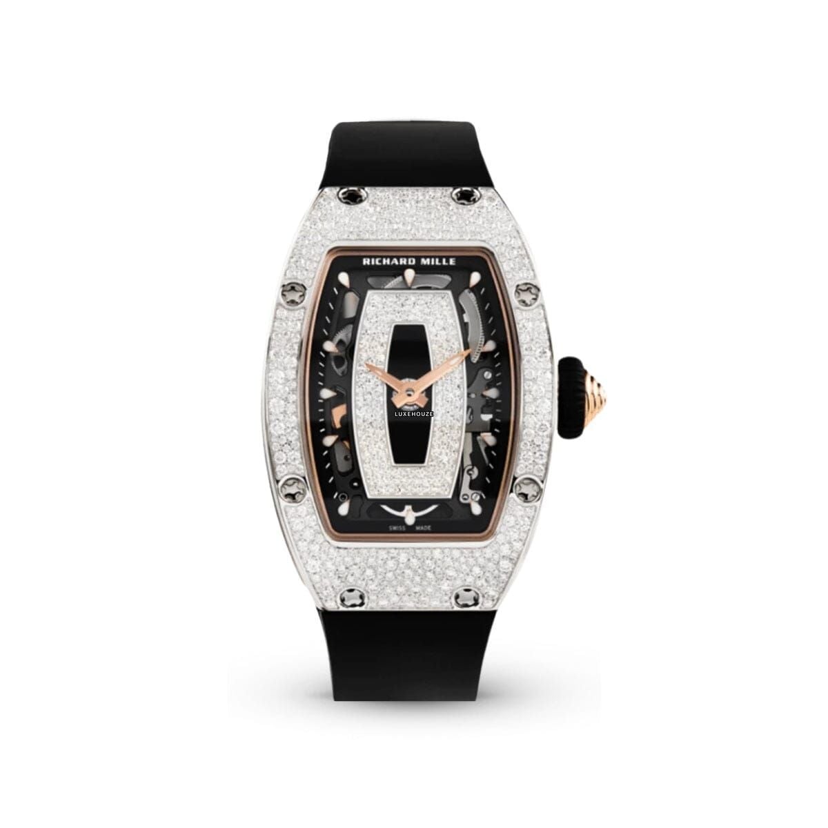 RM07-01 White Gold Snow Set Diamonds (Black Lips)-Richard Mille