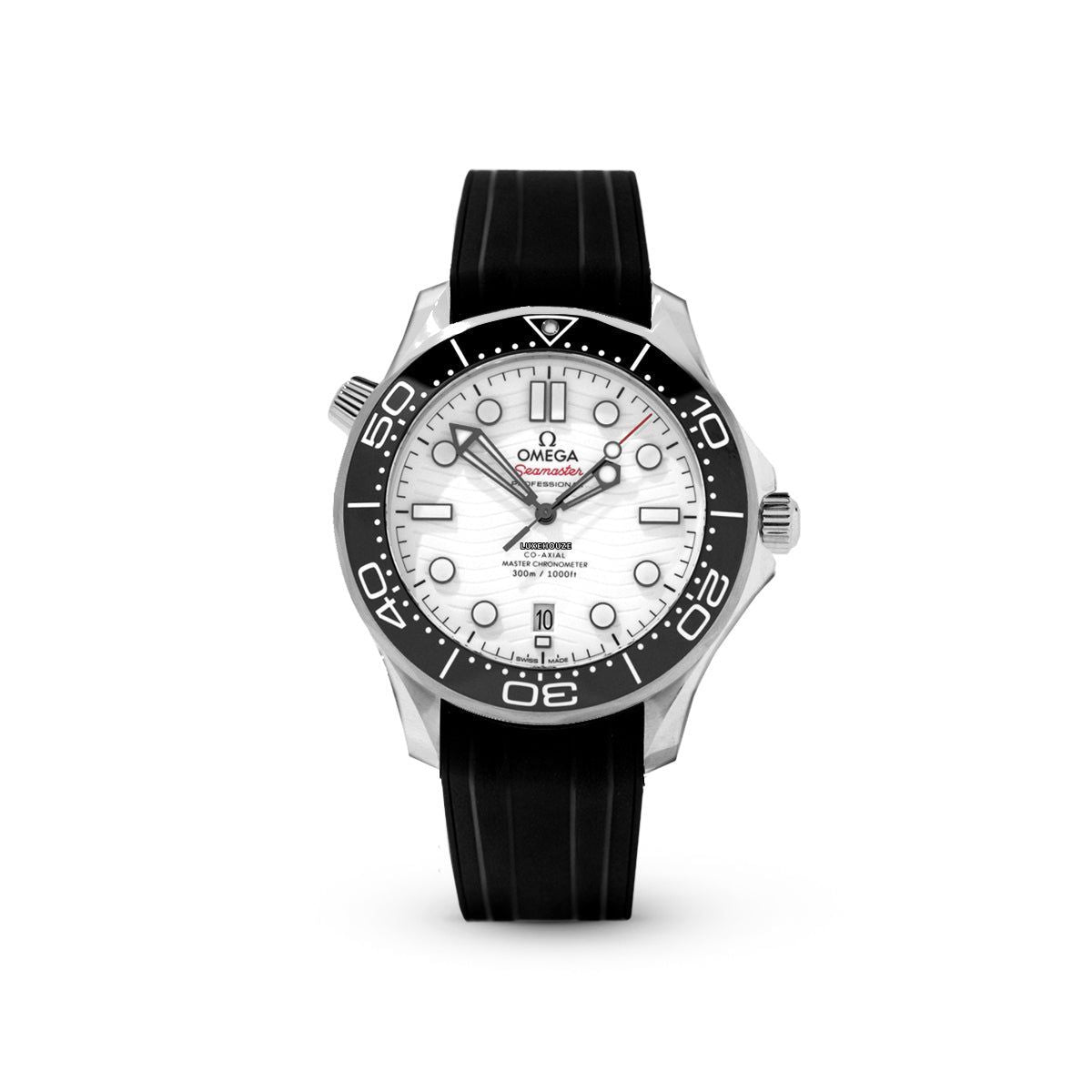 Seamaster Co-Axial 300M 21032422004001 White Dial, Rubber Strap-Omega