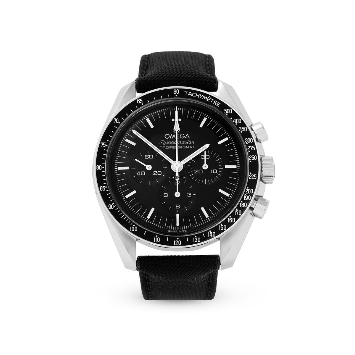 Speedmaster Moonwatch 31032425001001 Black Dial, Hesalite Crystal, Nylon Fabric Strap-Omega