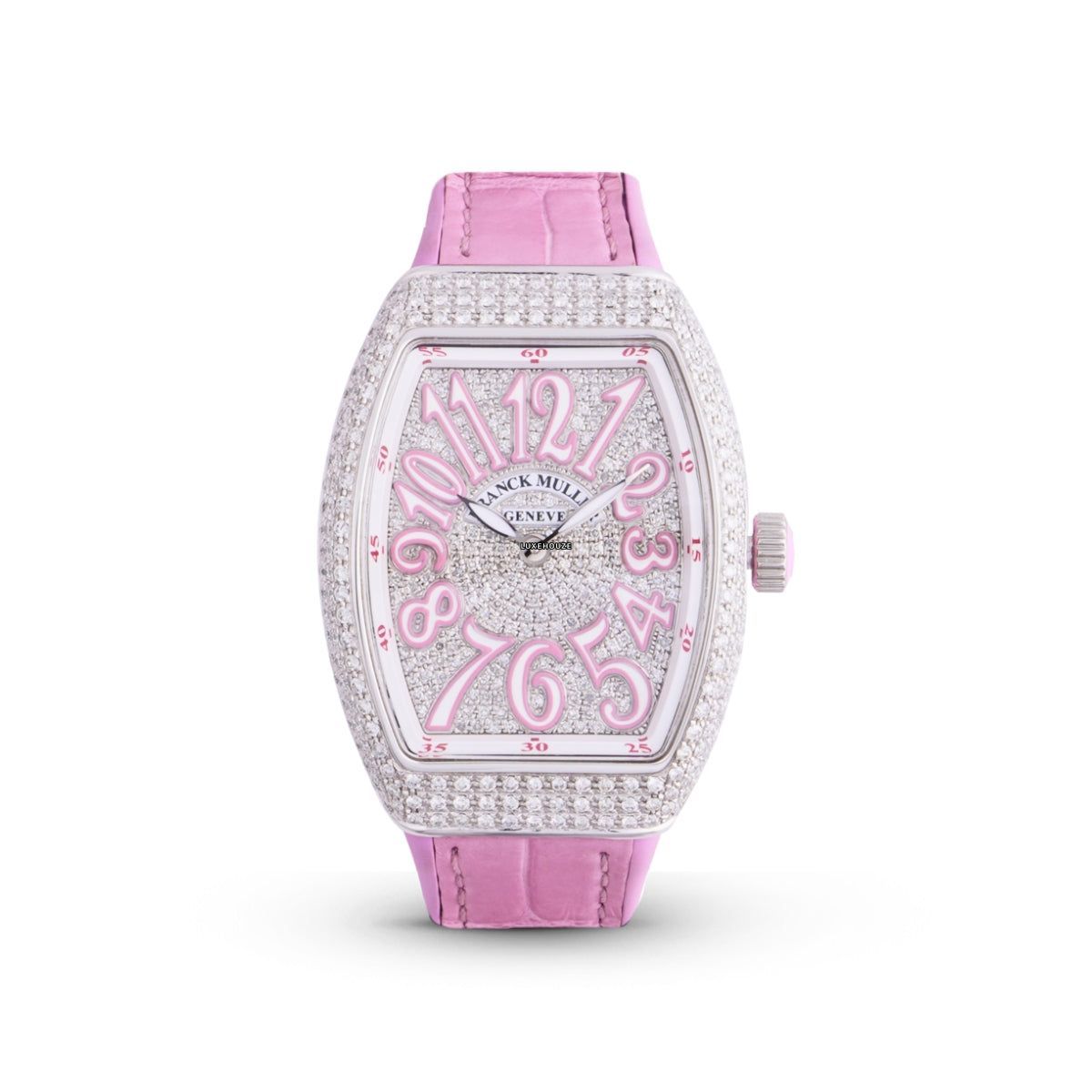 Vanguard V 32 QZ AC.RS (BLC.BLC RS) (White Dial, Pink Numbers, Full Aftersetting)-Franck Muller