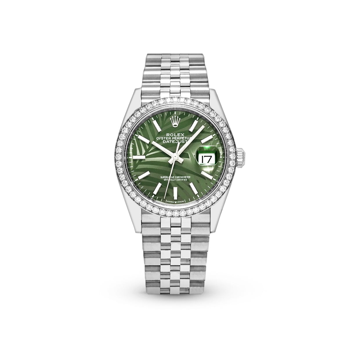 Datejust 36 126284RBR Green Palm Motif Index Dial Jubilee-Rolex