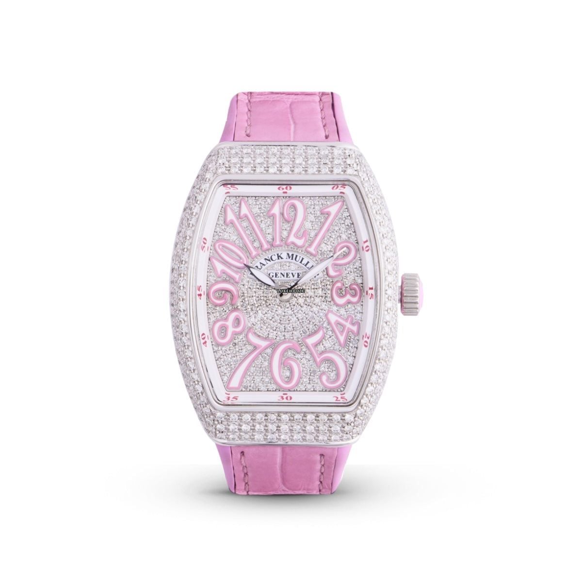 Vanguard V 32 QZ AC.RS (BLC.BLC RS) (White Dial, Pink Numbers, Full Aftersetting)-Franck Muller