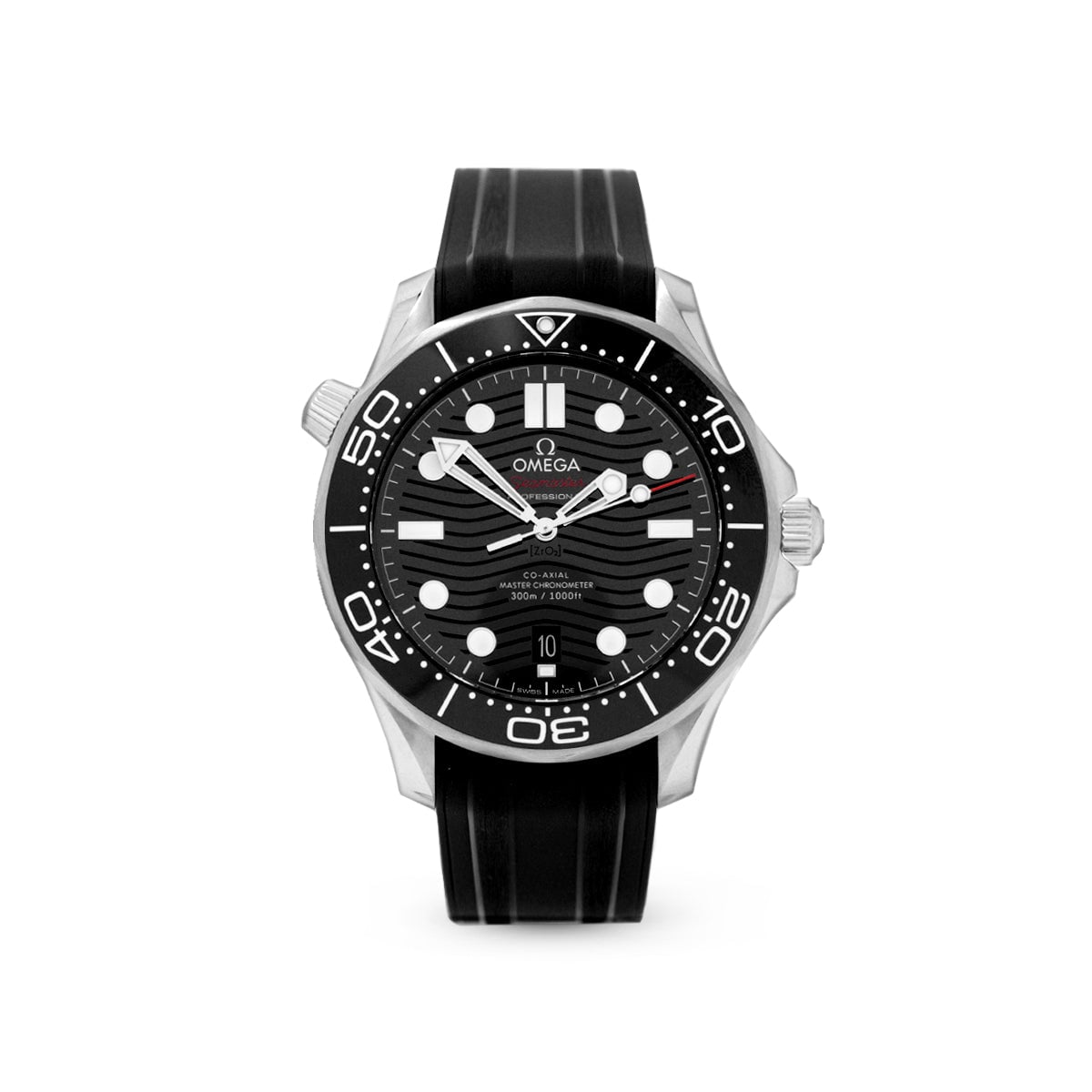 Seamaster Diver 300M 21032422001001 Black Dial, Rubber Strap-Omega