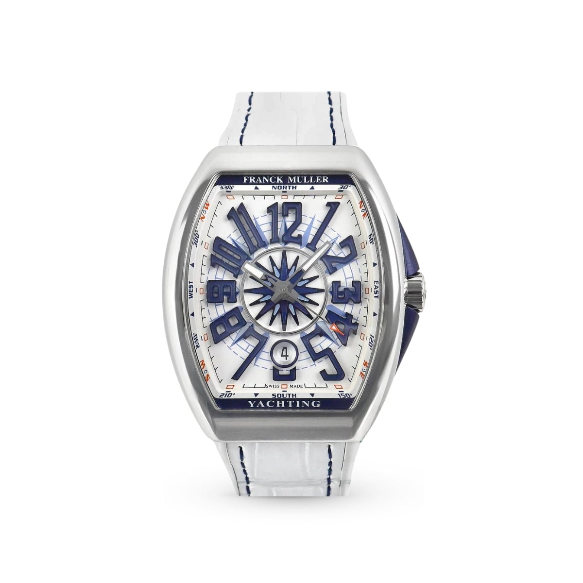 Vanguard V 45 SC DT YACHTING AC.BLC (BLC.BU AC) (White Dial, Blue Numbers)-Franck Muller