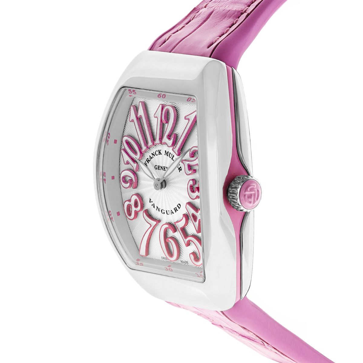 Vanguard V 32 QZ AC.RS (BLC.BLC RS) (White Dial, Pink Numbers)