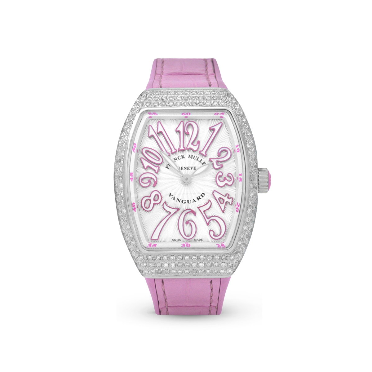 Vanguard V 32 QZ AC.RS (BLC.BLC RS) (White Dial, Pink Numbers, Medium Aftersetting)-Franck Muller