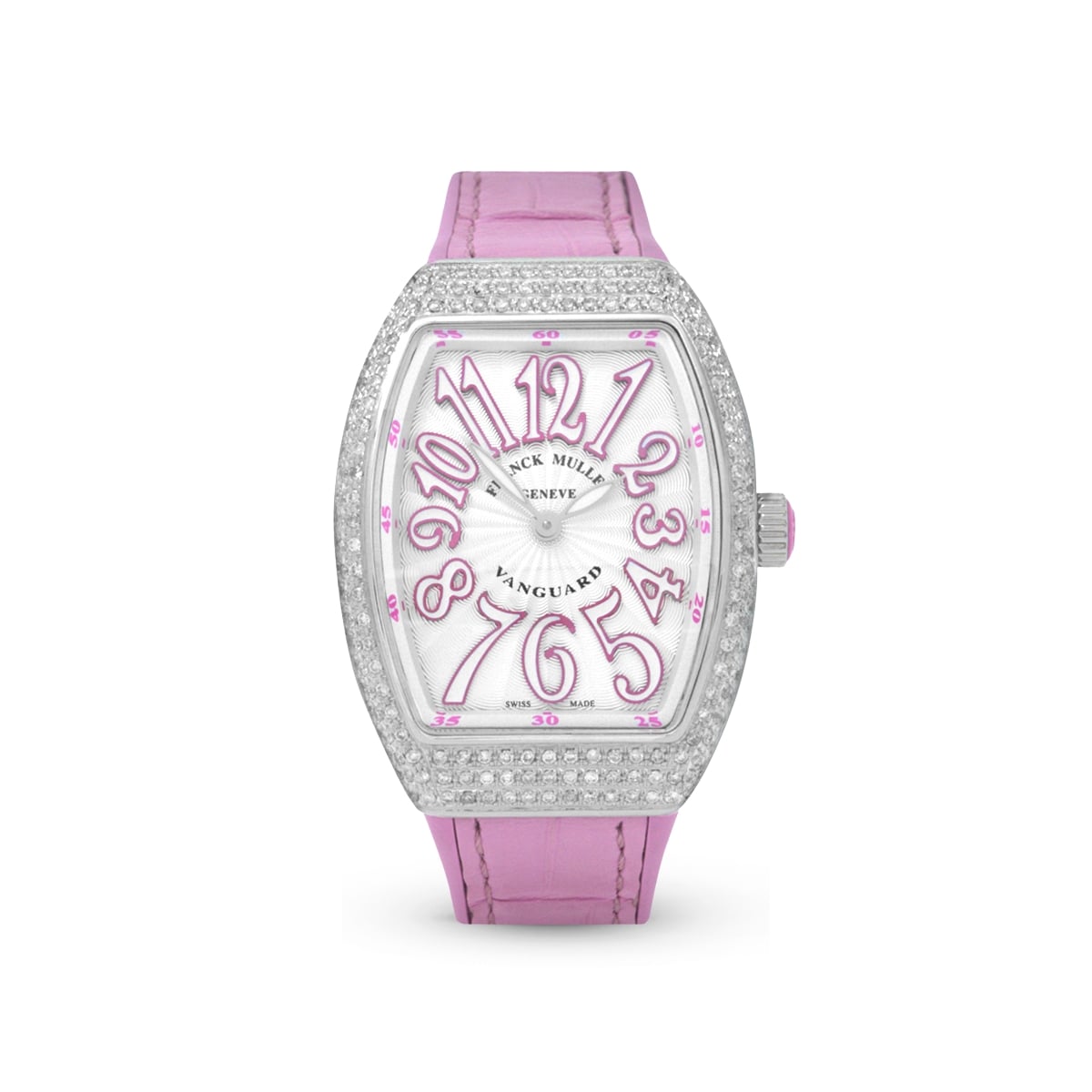 Vanguard V 32 QZ AC.RS (BLC.BLC RS) (White Dial, Pink Numbers, Medium Aftersetting)-Franck Muller