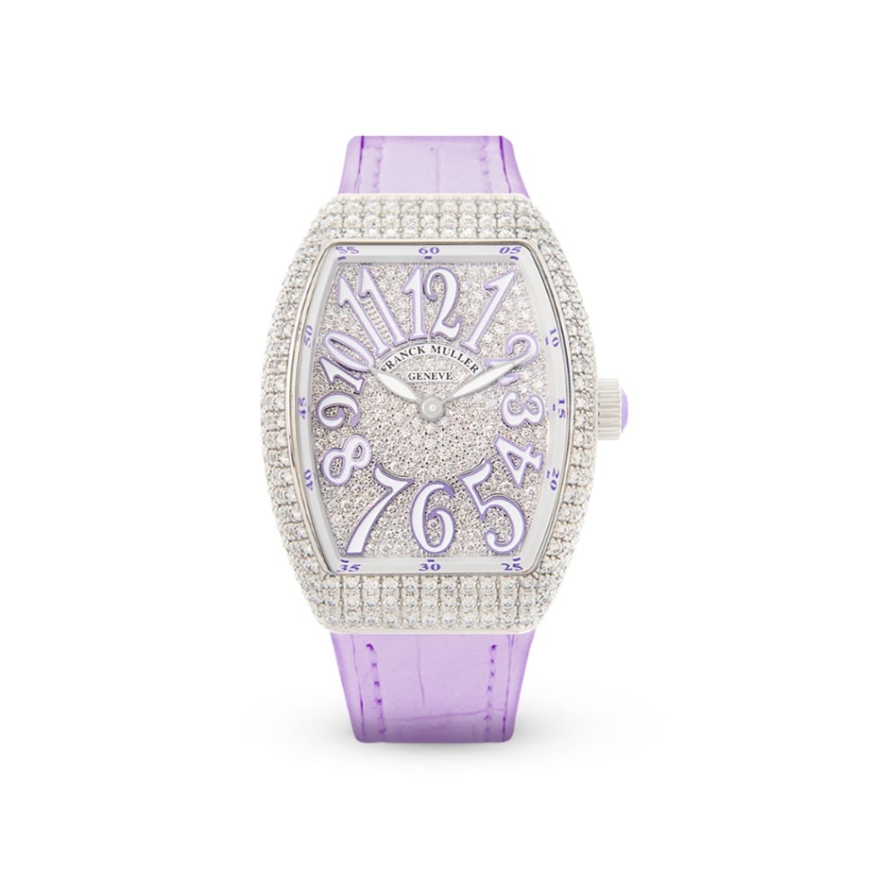 Vanguard V 32 QZ AC.VL (BLC.BLC VL) (White Dial, Purple Numbers, Full Aftersetting)-Franck Muller