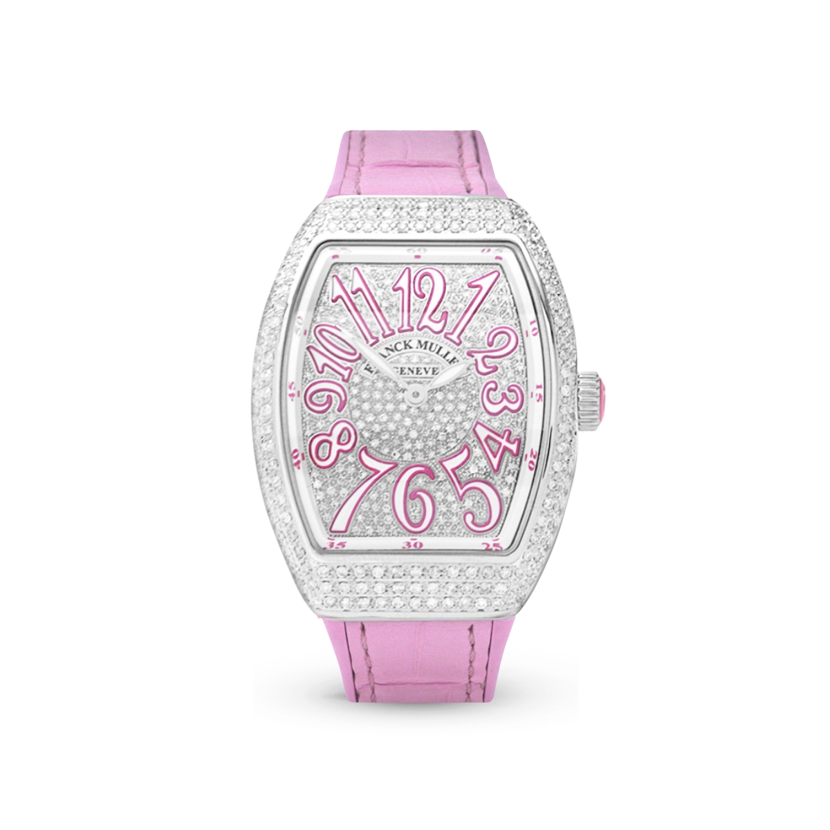 Vanguard V 32 QZ AC.RS (BLC.BLC RS) (White Dial, Pink Numbers, Full Aftersetting)-Franck Muller