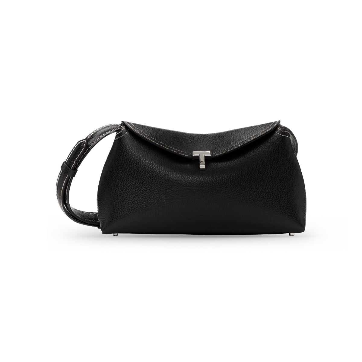 T-lock Grained Leather Clutch Black