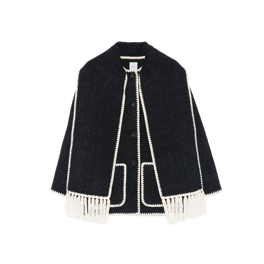 Embroidered Scarf Jacket Dark Grey Melange