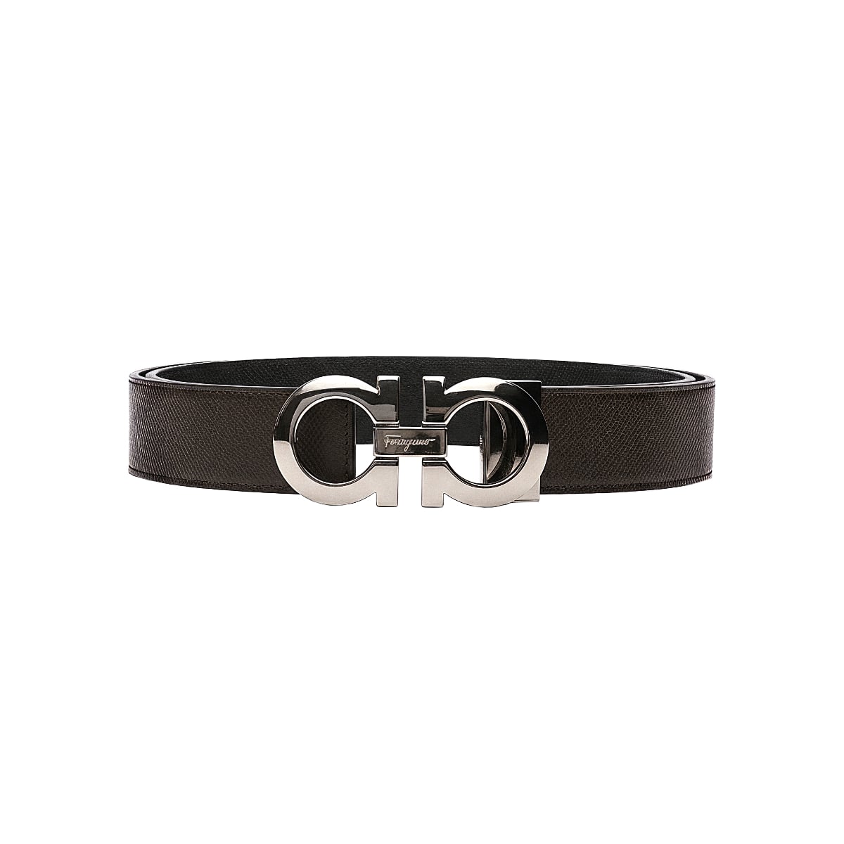 Reversible Gancini Belt Dark Brown/Black