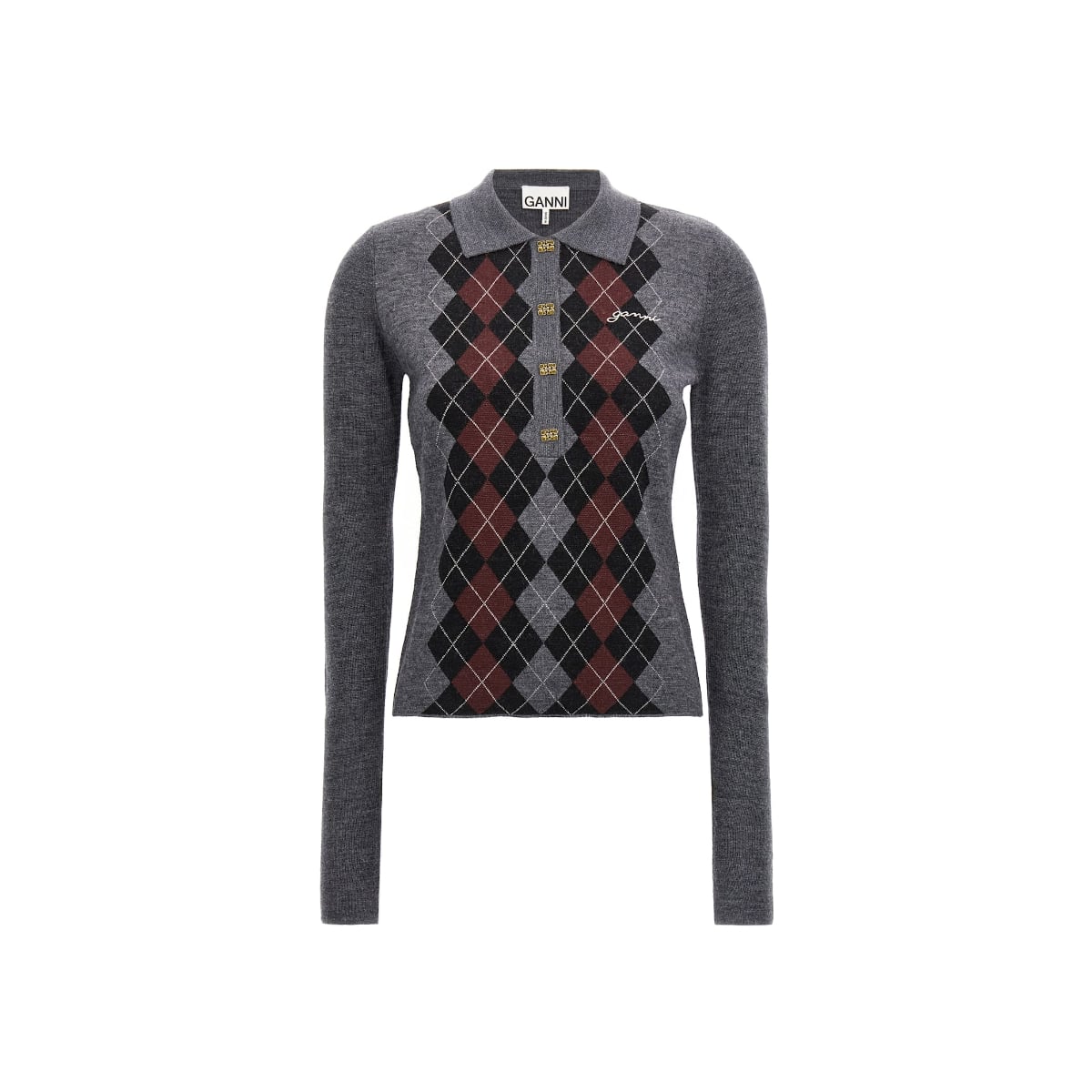 Grey Knitted Polo Shirt Frost Grey