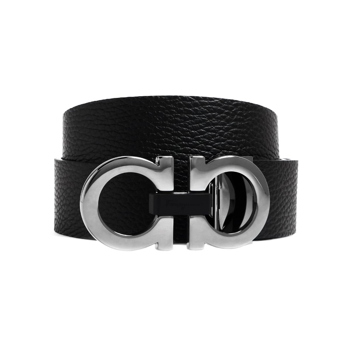 Gancini Reversible and Adjustable Belt 35 mm Grained Leather Black / Hickory