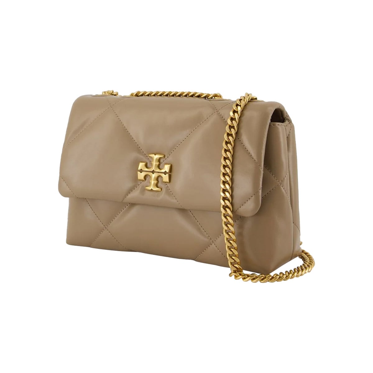 Small Kira Diamond Quilt Shoulder Bag Taupe Oak GHW