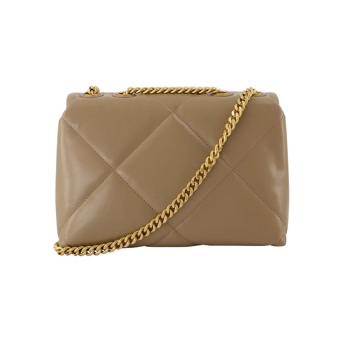 Small Kira Diamond Quilt Shoulder Bag Taupe Oak GHW