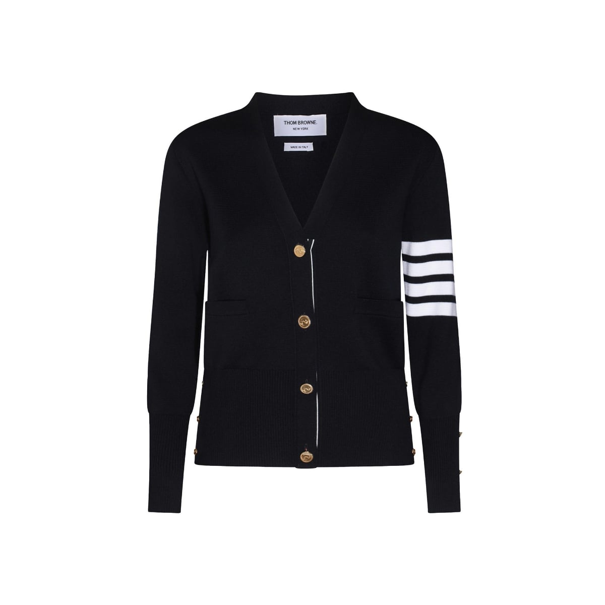 4-Bar V-Neck Knit Cardigan Navy