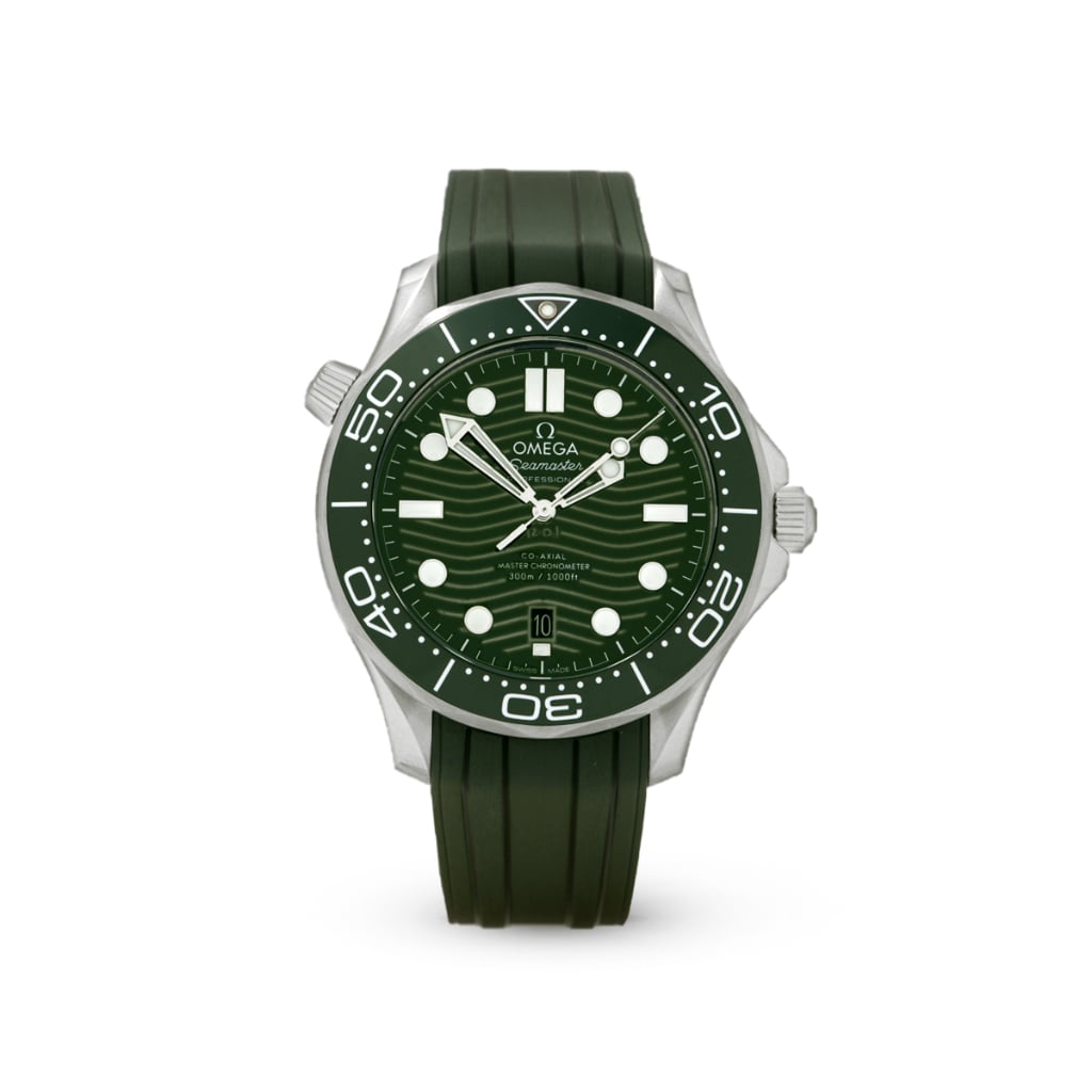 Seamaster Co-Axial 300M 21032422010001 Green Dial, Rubber Strap-Omega