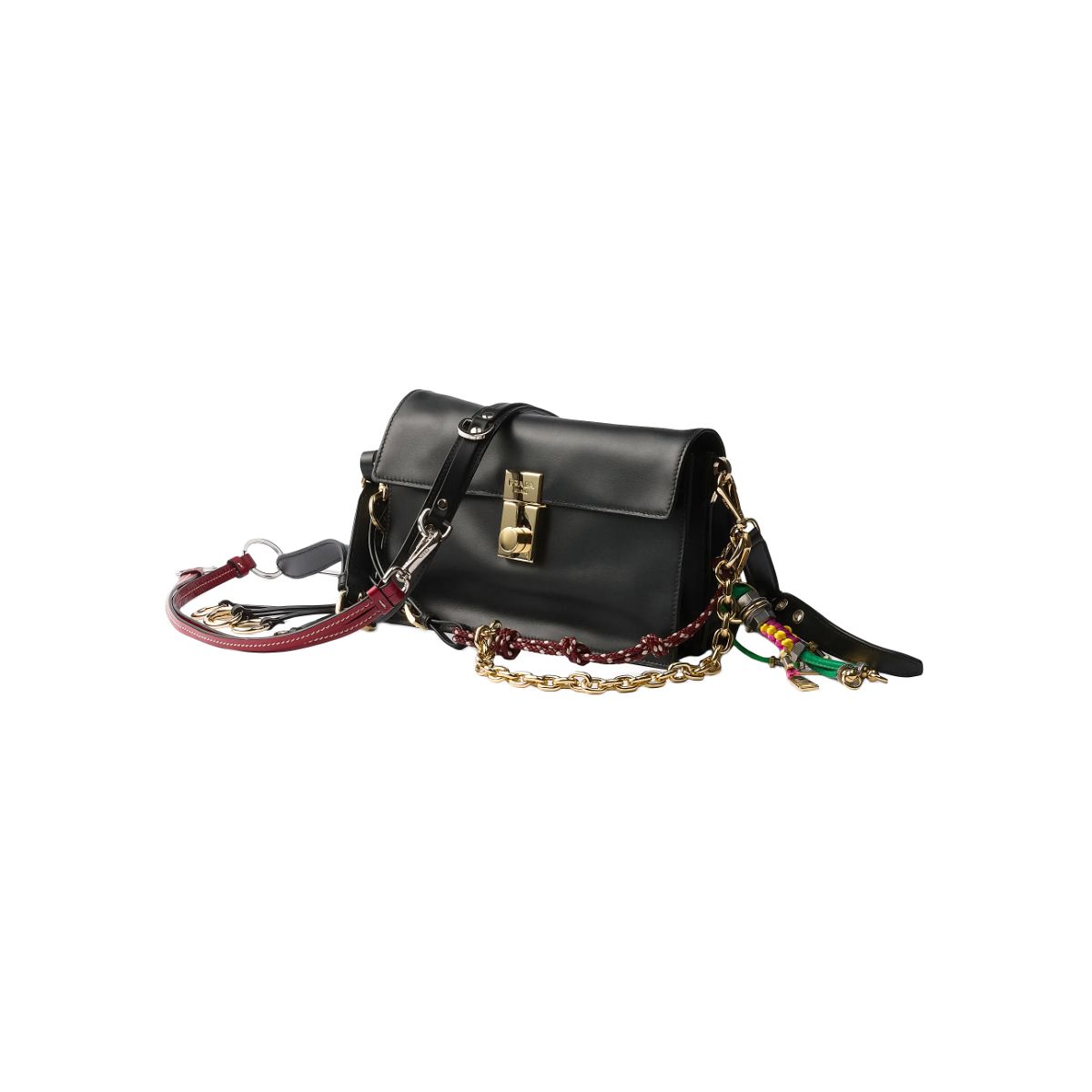 Soft Sound Small Leather Shoulder Bag with Charms Black