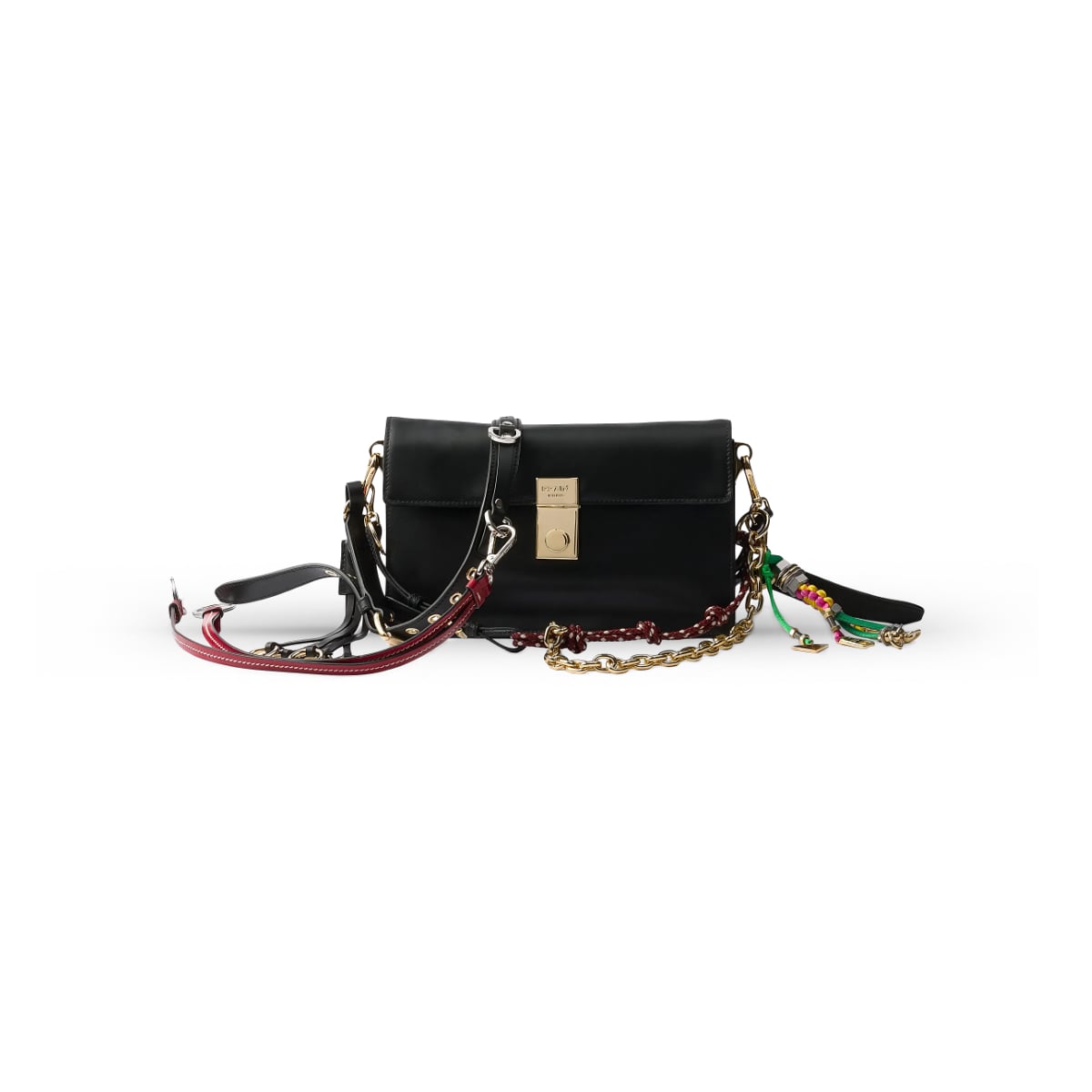 Soft Sound Small Leather Shoulder Bag with Charms Black