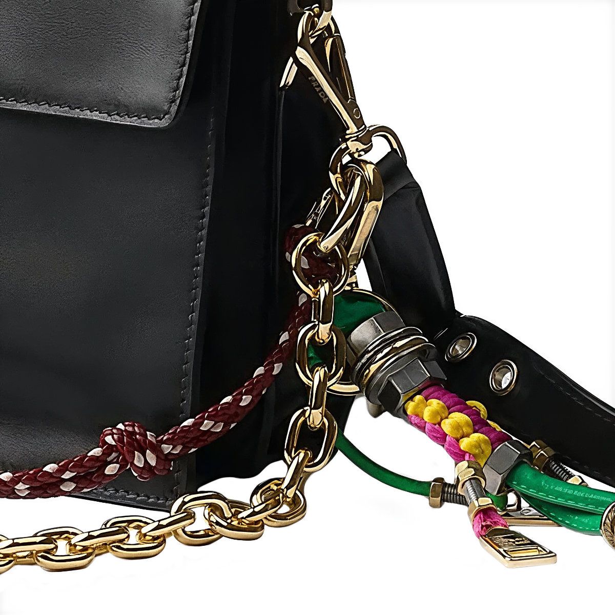 Soft Sound Small Leather Shoulder Bag with Charms Black