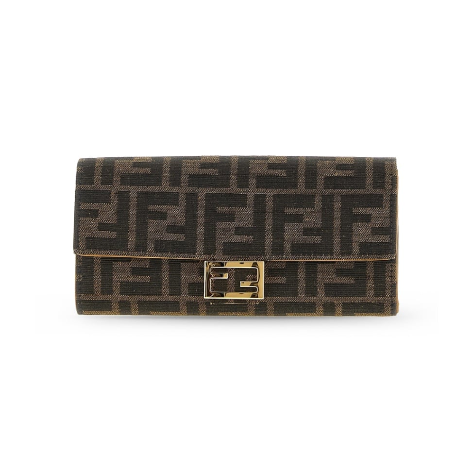 Baguette Continental Chain Wallet Jacquard FF Fabric Brown