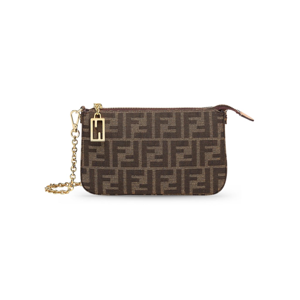 Baguette Pouch Jacquard FF Fabric with Chain Brown