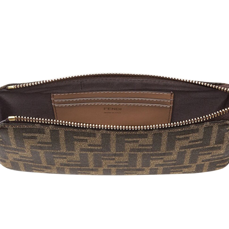 flat baguette pouch tobacco brown ff jacquard fabric pouch Fendi In - 20% Off which covers the entire surface of the fabric FENDI FF Jacquard Flat Baguette
