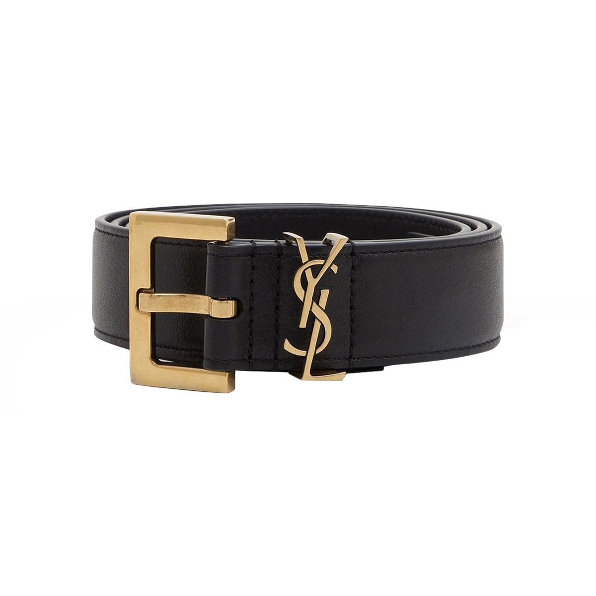 Square Buckle Belt Smooth Leather Black