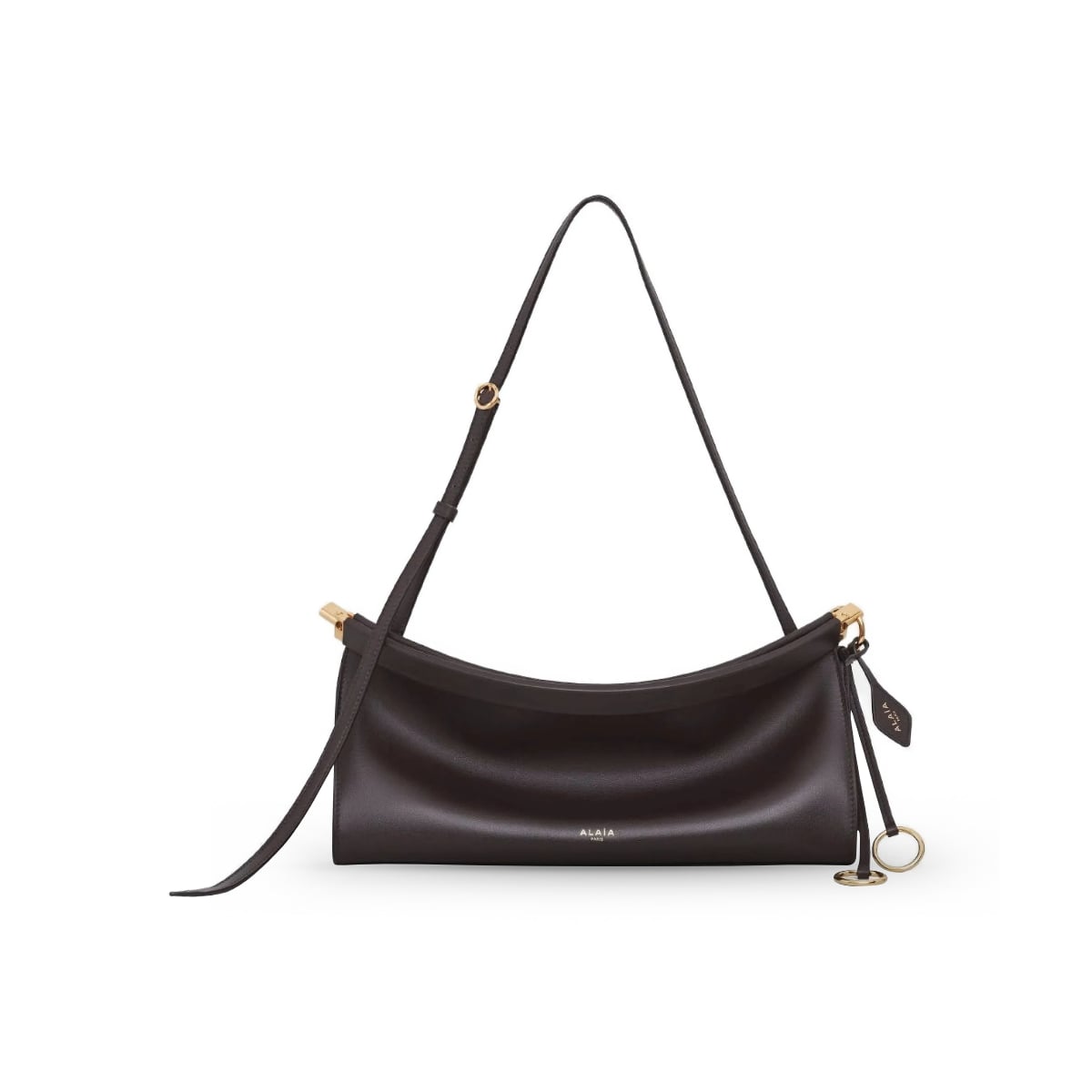 Le Click East West Medium Shoulder Bag Leather Dark Brown