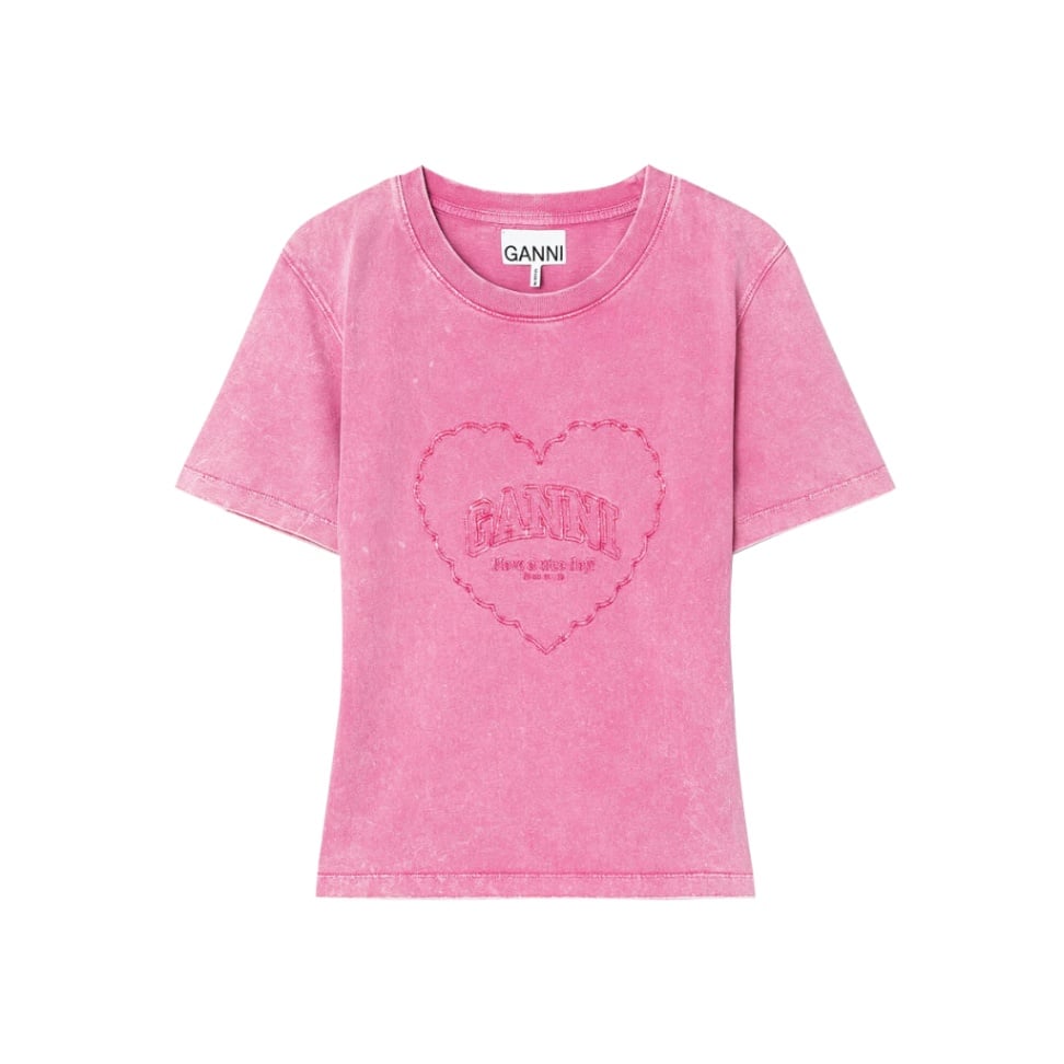 Washed Heart Cropped T-Shirt Hot Pink