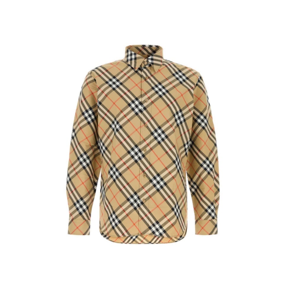 Diagonal Check Cotton Shirt Beige