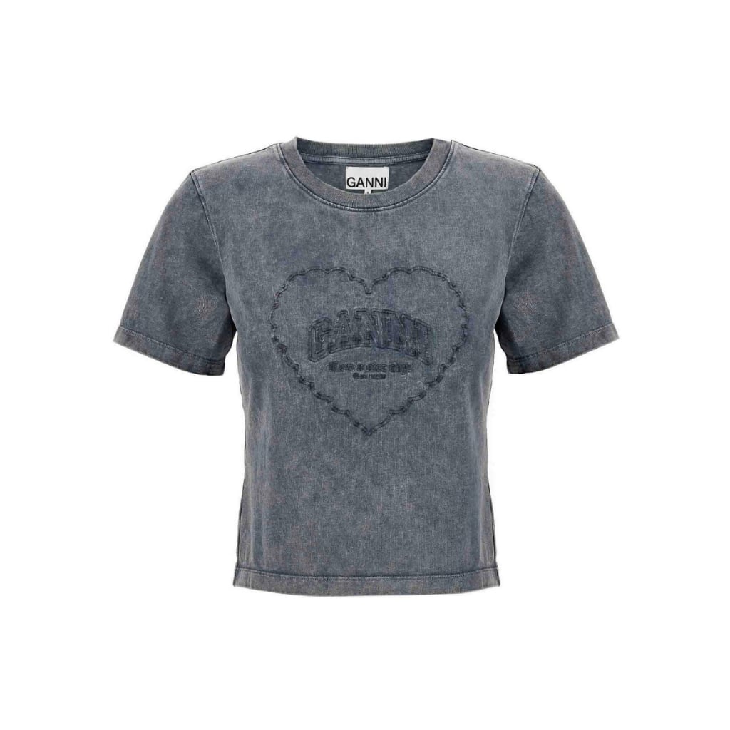 Grey Washed Heart Cropped T-Shirt Phantom