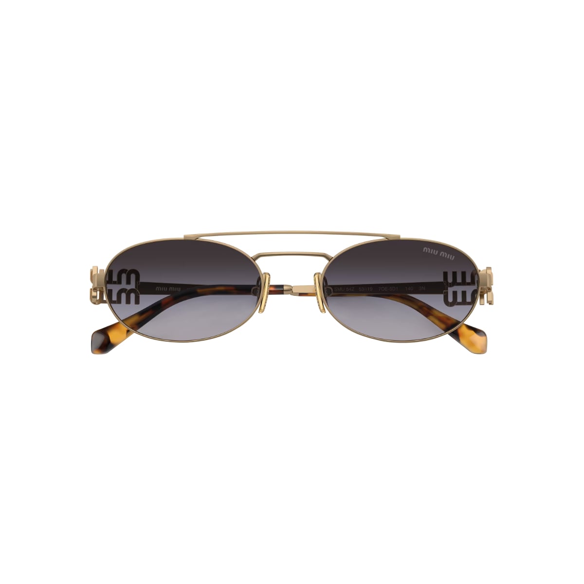 MU 54ZS Oval Antique Gold Sunglasses Gray Lens