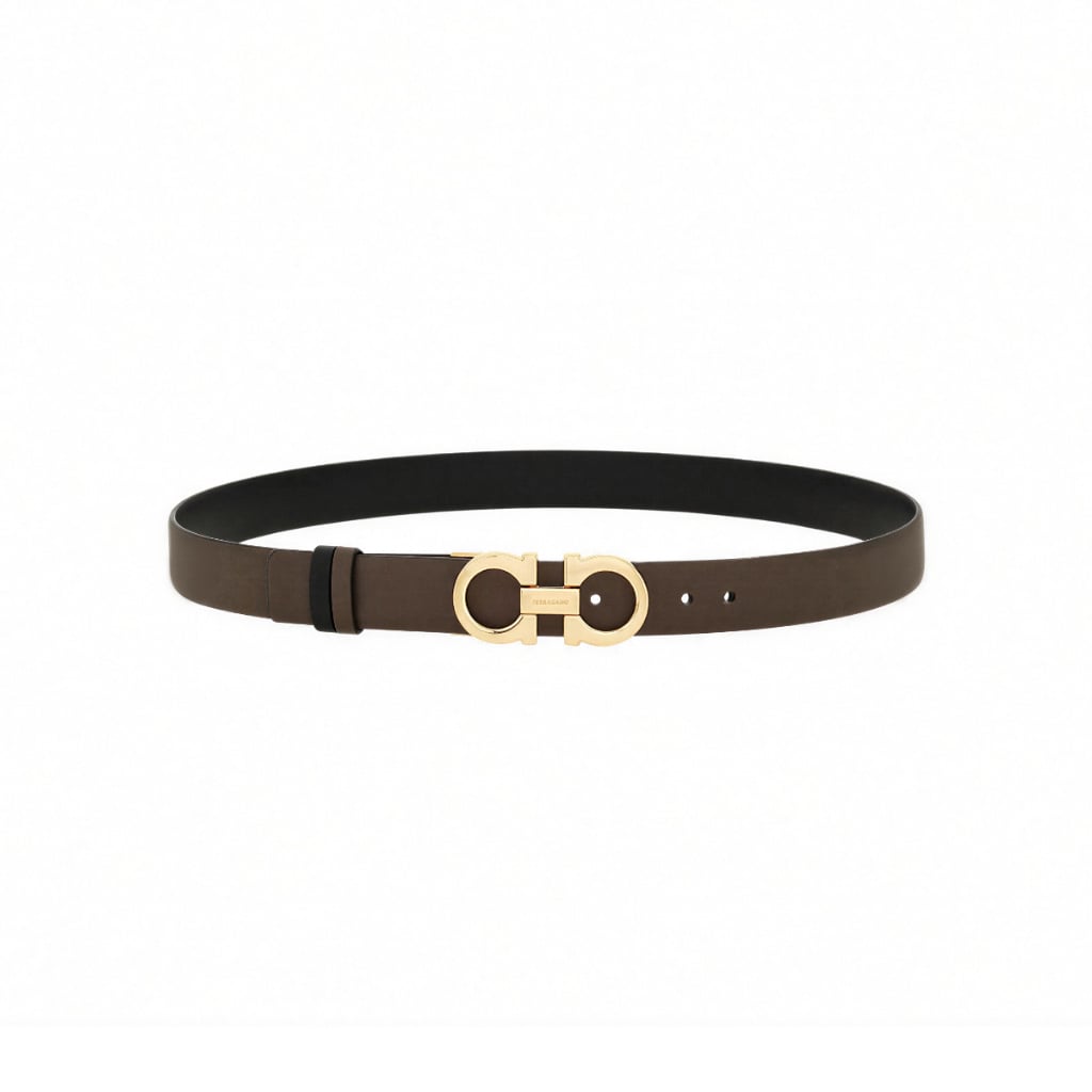 Mancini Reversible and Adjustable Calfskin Leather Belt Cement/Black GHW