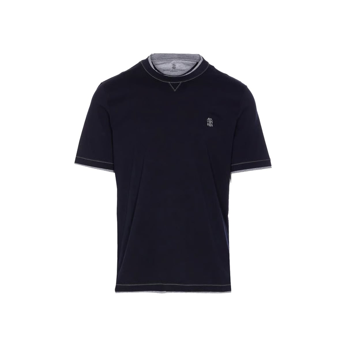Cotton Jersey Crew Neck T-shirt Logo and Faux-Layering Navy