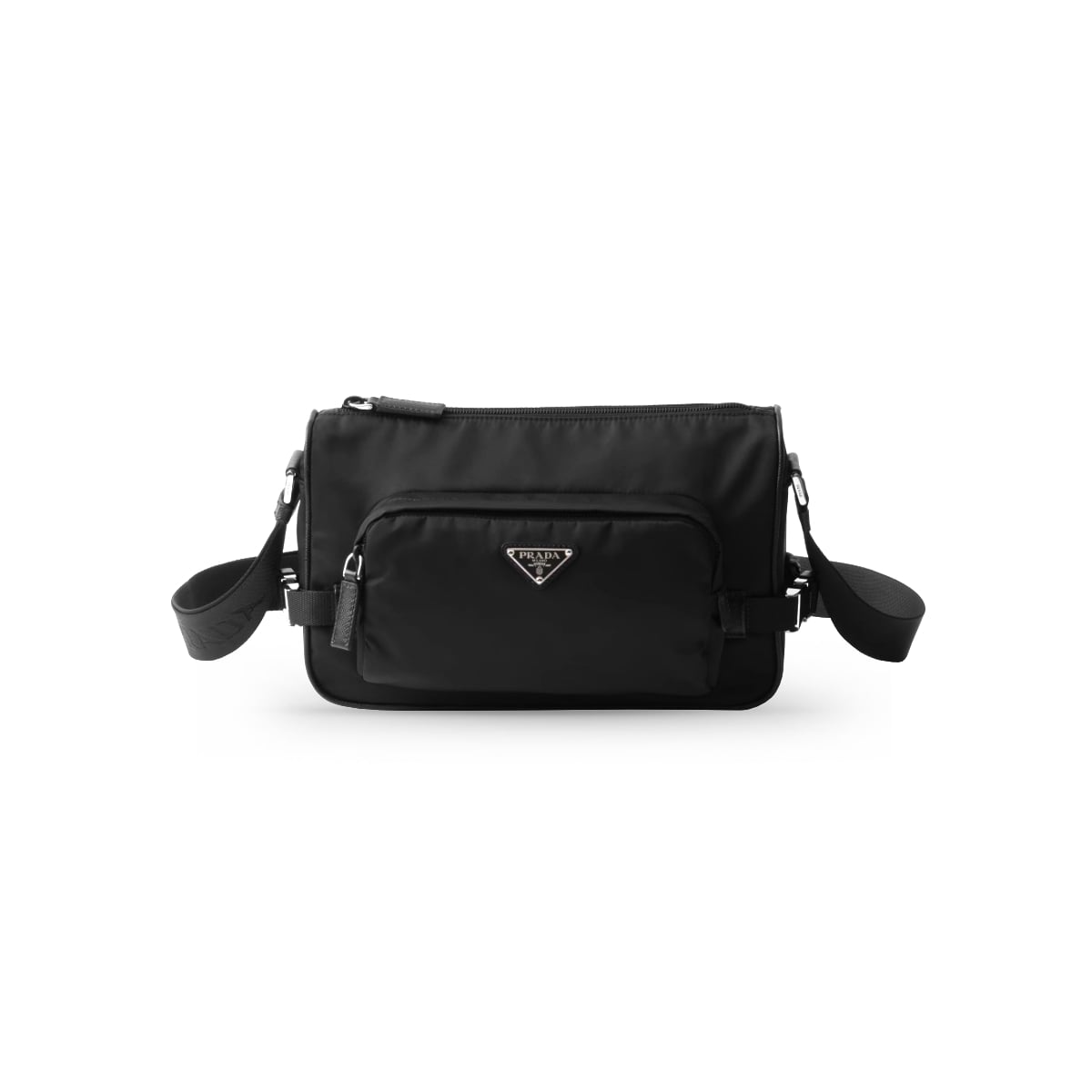 Re-Nylon and Saffiano Leather Medium Crossbody Bag Black